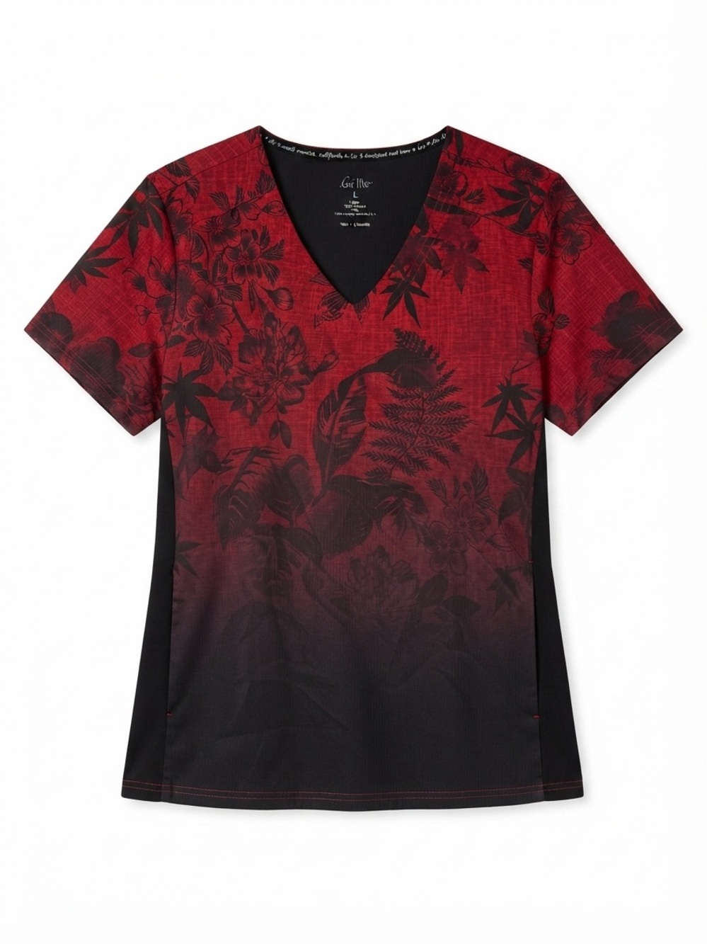 Koi Lite Women’s Red Floral Ombre V-Neck Short Sleeve Top